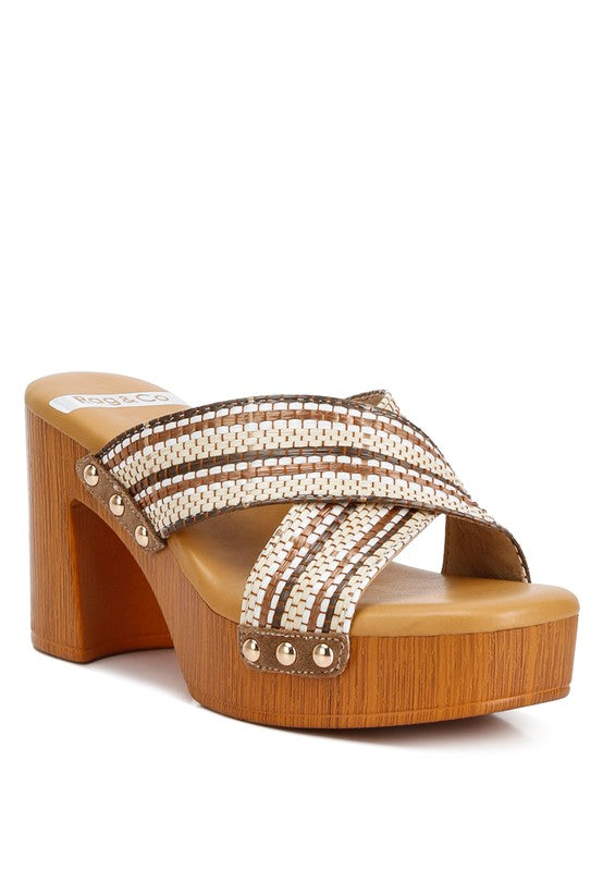 Finley Raffia High Block Heel Clogs Tan clogs Finley Raffia High Block Heel Clogs Tan clogs