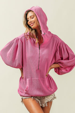 BiBi Waffle-Knit Half Zip Hooded Top top BiBi Waffle-Knit Half Zip Hooded Top top