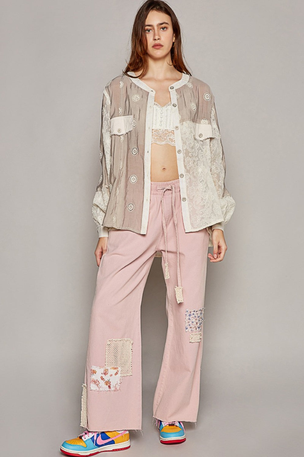 POL Eyelet Button Up Shirt Top POL Eyelet Button Up Shirt Top