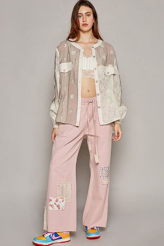 POL Eyelet Button Up Shirt Top POL Eyelet Button Up Shirt Top