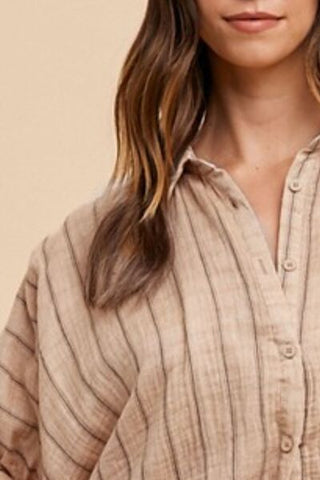 Striped Button Up Half Sleeve Shirt Top Striped Button Up Half Sleeve Shirt Top