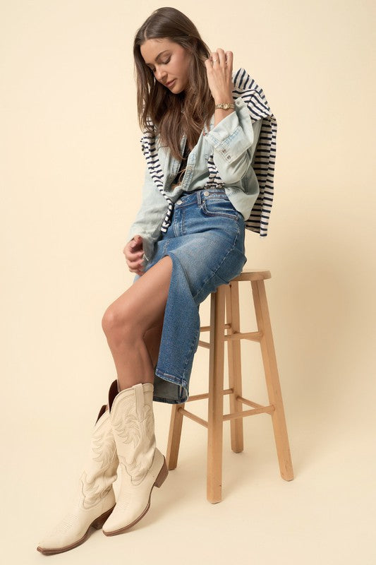 Crossover Denim Midi Skirt Denim Skirt Crossover Denim Midi Skirt Denim Skirt