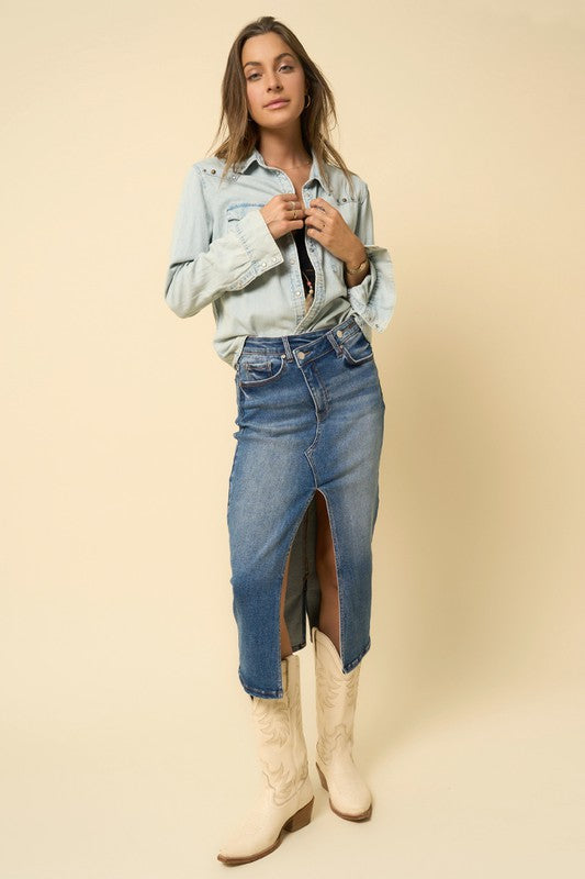 Crossover Denim Midi Skirt Denim Skirt Crossover Denim Midi Skirt Denim Skirt