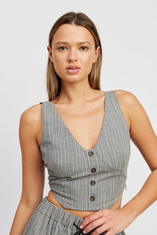 Button Down Vest Top GREY Vest Top