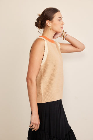 In February Contrast Round Neck Sweater Vest Top In February Contrast Round Neck Sweater Vest Top