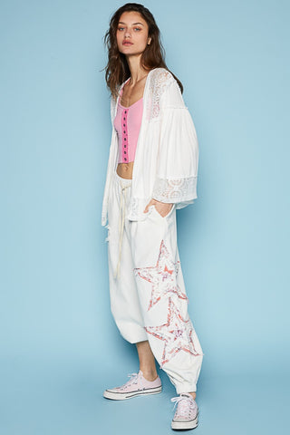 POL Open Front Lace Detail Cardigan Top POL Open Front Lace Detail Cardigan Top