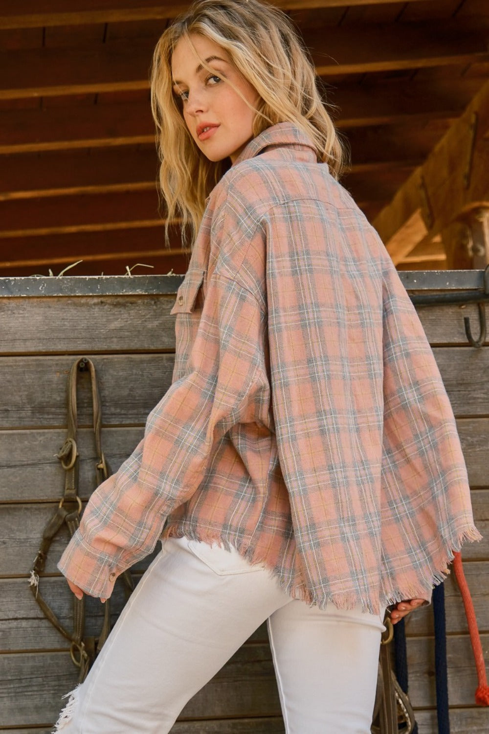 Plaid Button Up Raw Hem Shirt Shirt Plaid Button Up Raw Hem Shirt Shirt