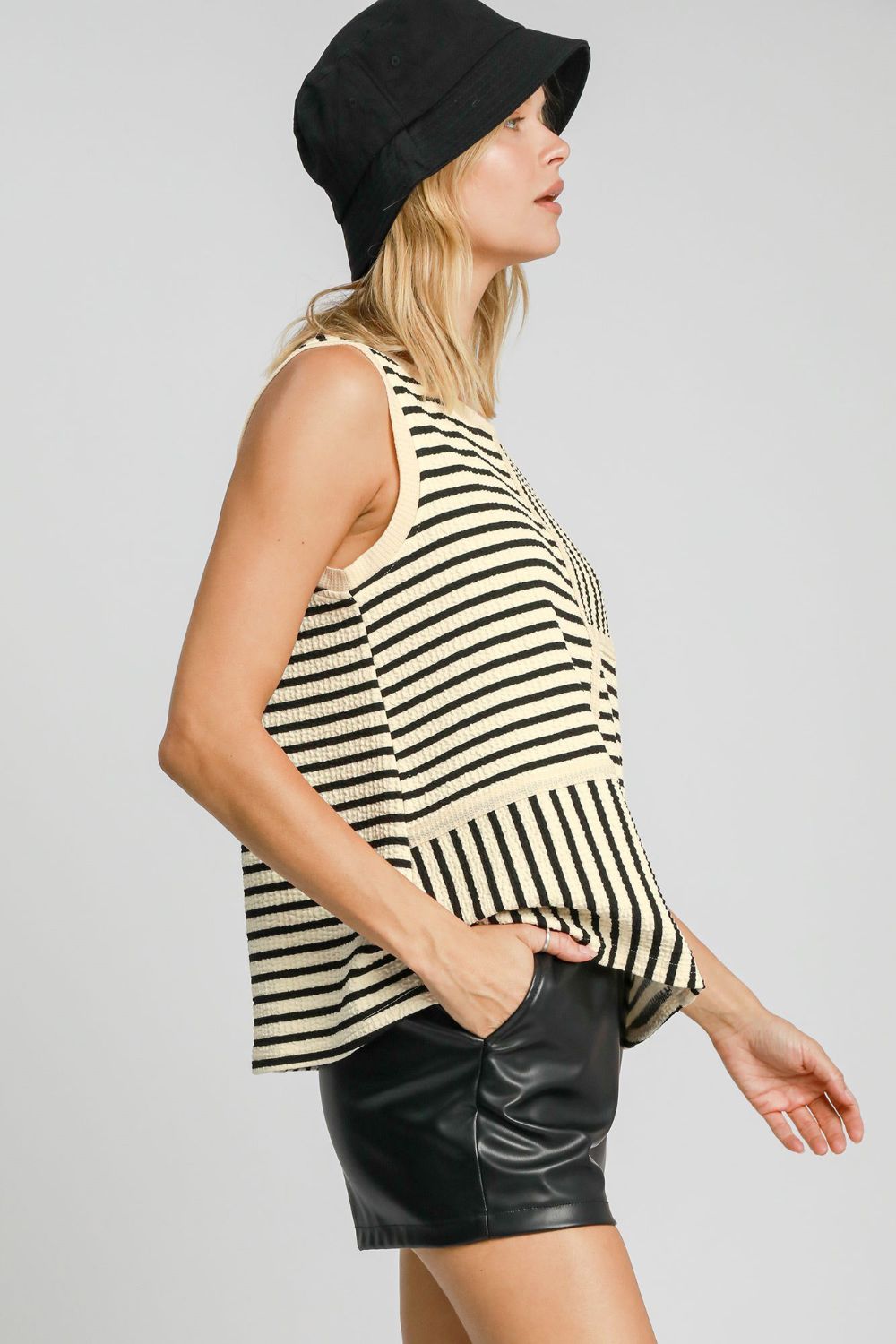 Umgee Round Neck Texture Striped Tank Top Umgee Round Neck Texture Striped Tank Top