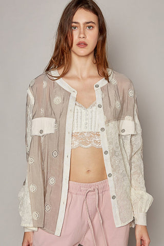 POL Eyelet Button Up Shirt Top POL Eyelet Button Up Shirt Top