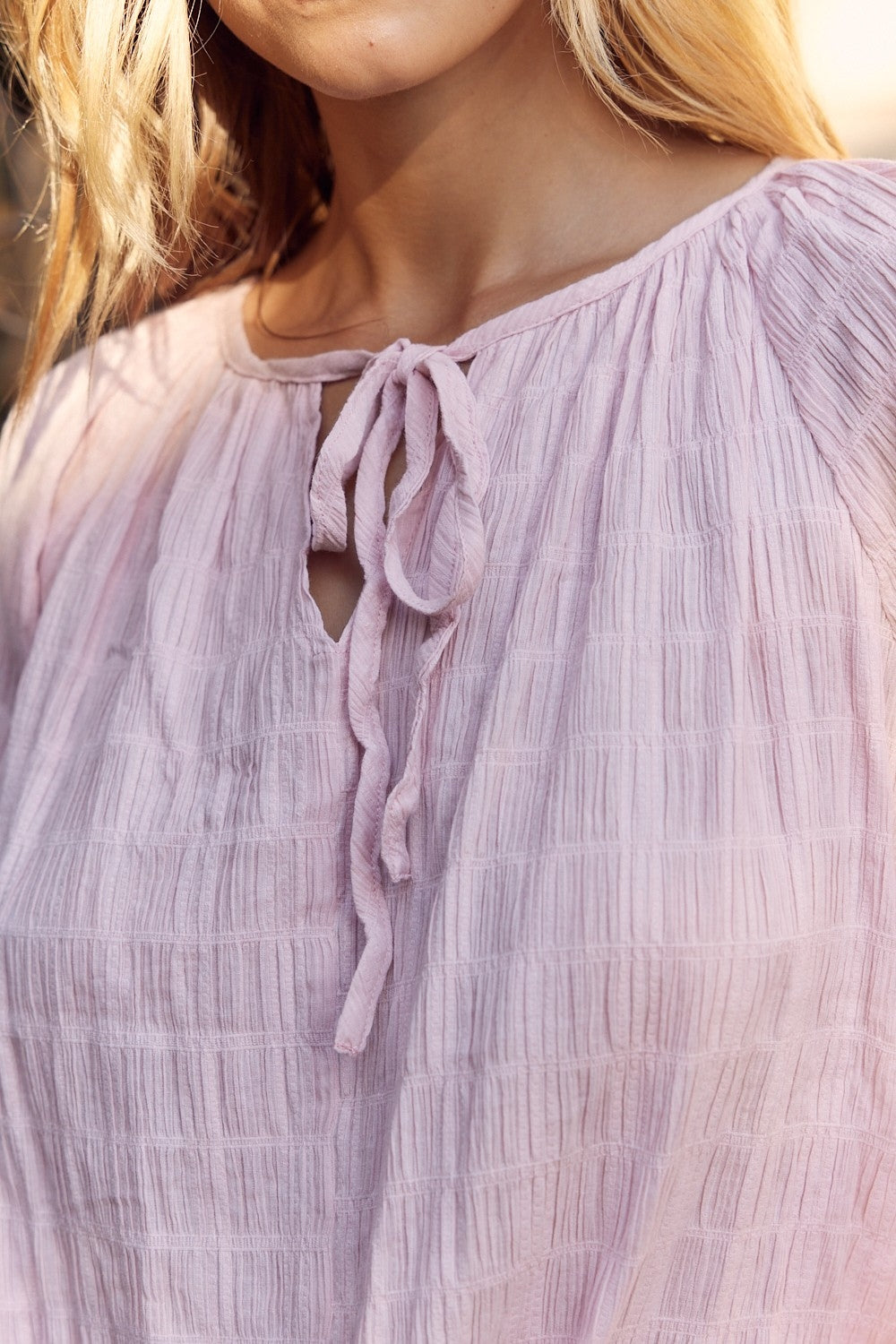 In February Textured Tie Neck Blouse Top In February Textured Tie Neck Blouse Top