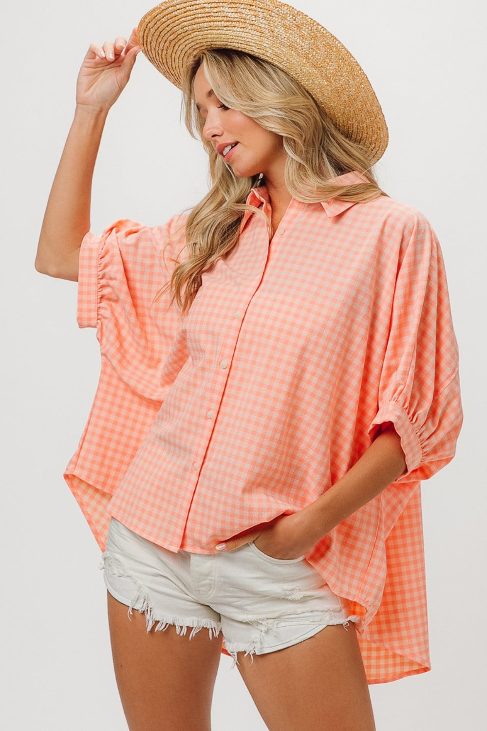 BiBi Plaid Button Up Dolman Sleeve Shirt Shirt BiBi Plaid Button Up Dolman Sleeve Shirt Shirt