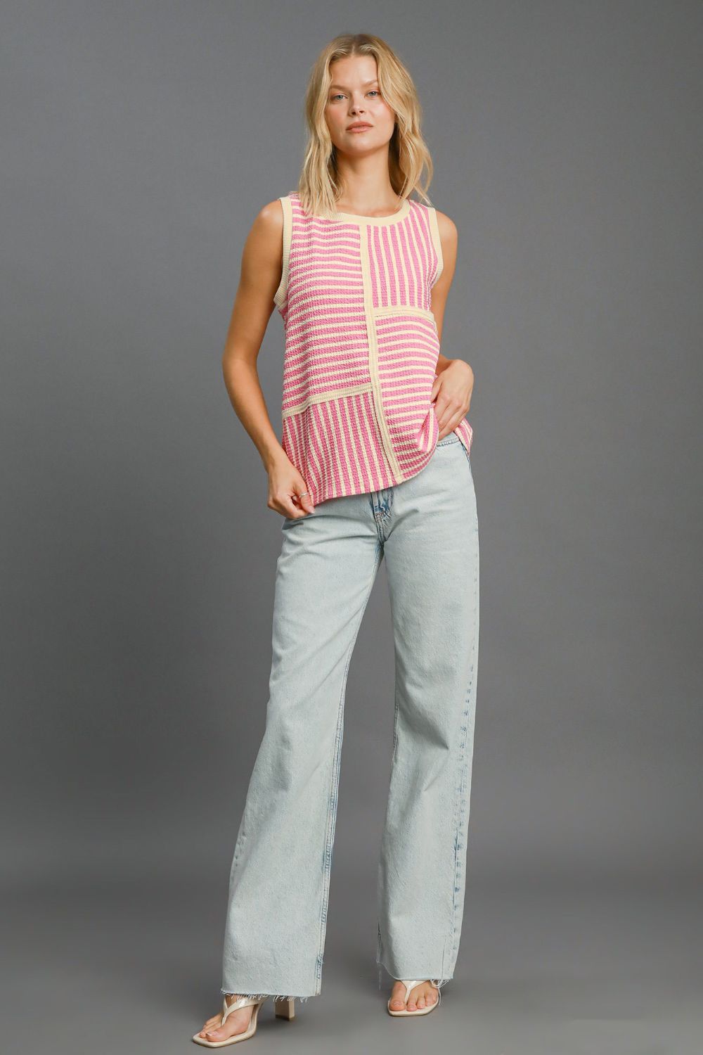 Umgee Round Neck Texture Striped Tank Top Umgee Round Neck Texture Striped Tank Top