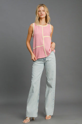 Umgee Round Neck Texture Striped Tank Top Umgee Round Neck Texture Striped Tank Top