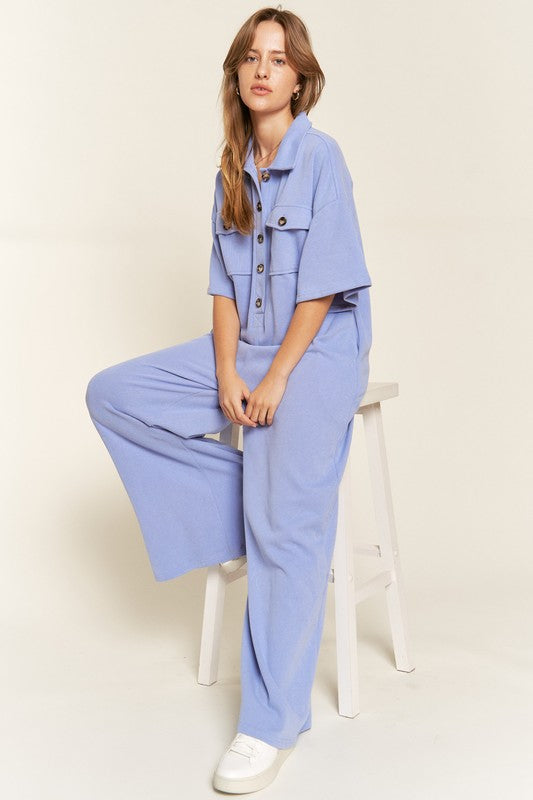 Basic Collar Shirt Wide leg Jumpsuit Jumpsuits and Rompers