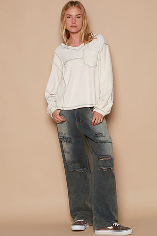 POL V-Neck knit Panel Exposed Seam Top Top POL V-Neck knit Panel Exposed Seam Top Top