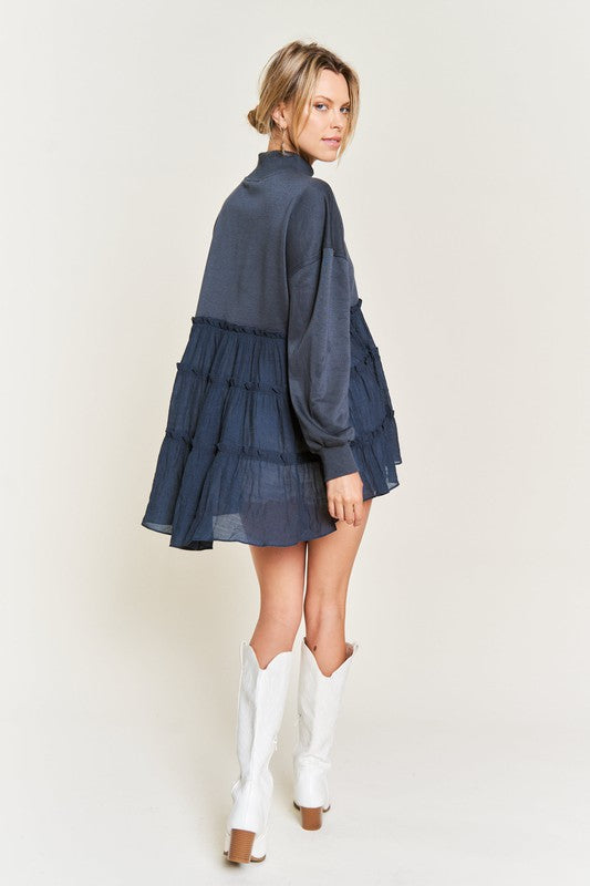 Mock Neck Ruffle Tunic Top