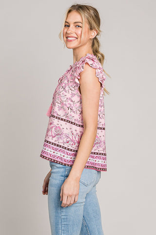 Cotton Bleu by Nu Lab Print Ruffle Sleeve Detail Blouse Top Cotton Bleu by Nu Lab Print Ruffle Sleeve Detail Blouse Top