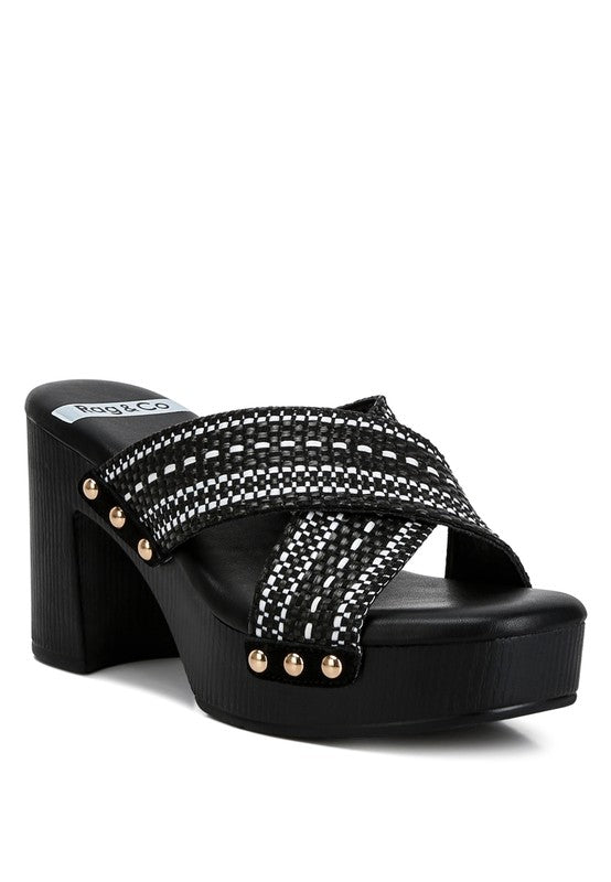 Finley Raffia High Block Heel Clogs Black clogs Finley Raffia High Block Heel Clogs Black clogs