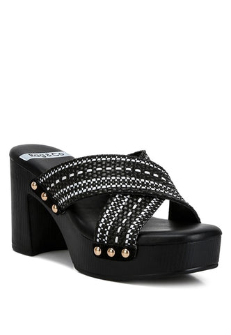 Finley Raffia High Block Heel Clogs Black clogs Finley Raffia High Block Heel Clogs Black clogs