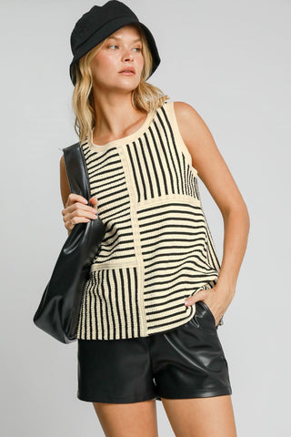 Umgee Round Neck Texture Striped Tank Top Umgee Round Neck Texture Striped Tank Top