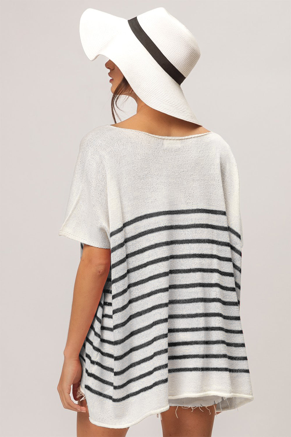 BiBi V Neck Striped Short Sleeve Top top BiBi V Neck Striped Short Sleeve Top top