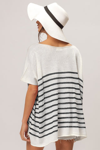 BiBi V Neck Striped Short Sleeve Top top BiBi V Neck Striped Short Sleeve Top top