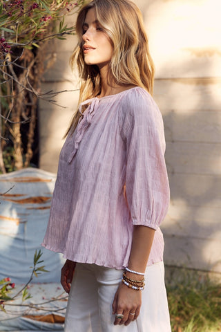 In February Textured Tie Neck Blouse Top In February Textured Tie Neck Blouse Top