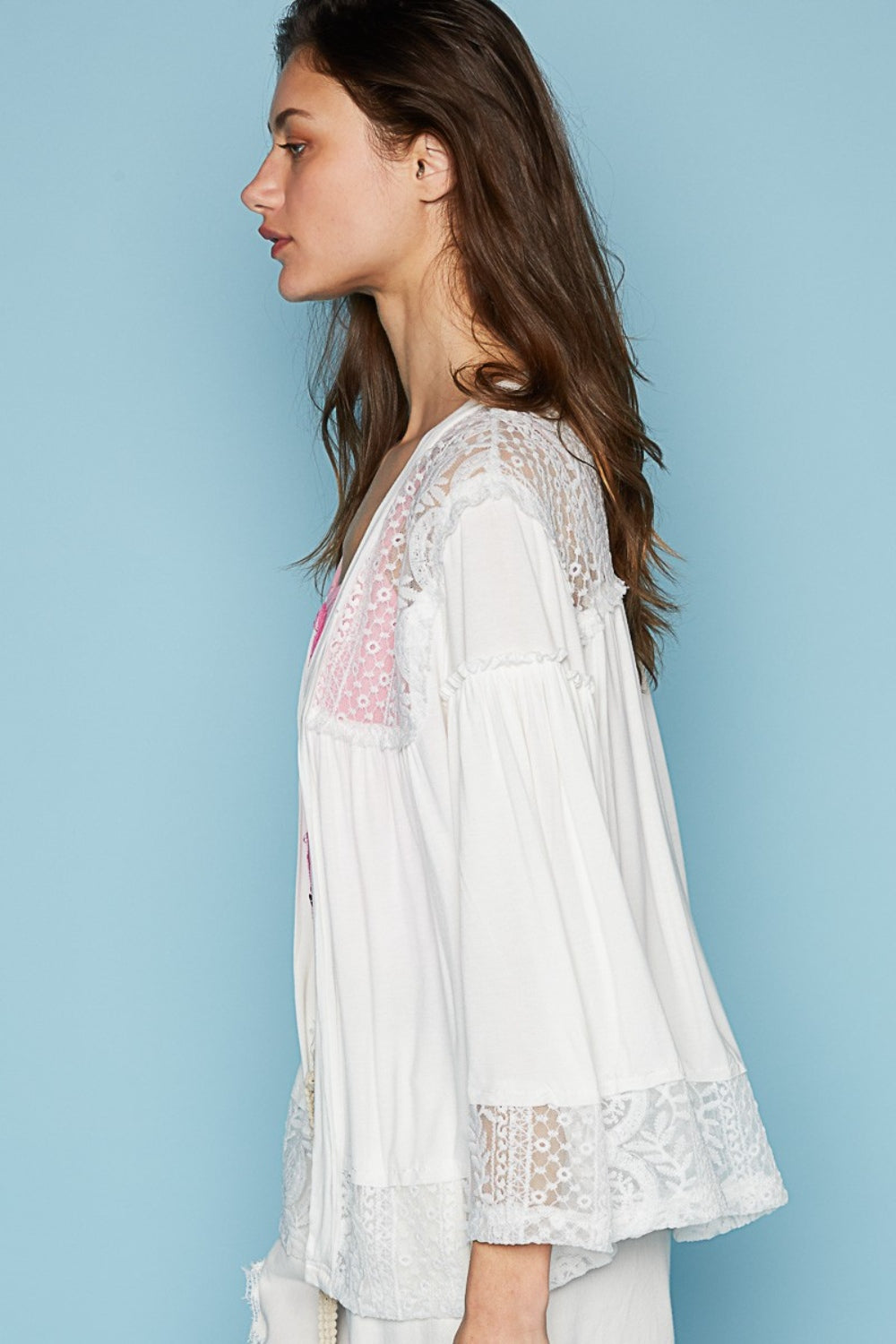 POL Open Front Lace Detail Cardigan Top POL Open Front Lace Detail Cardigan Top