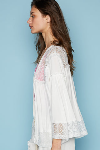 POL Open Front Lace Detail Cardigan Top POL Open Front Lace Detail Cardigan Top