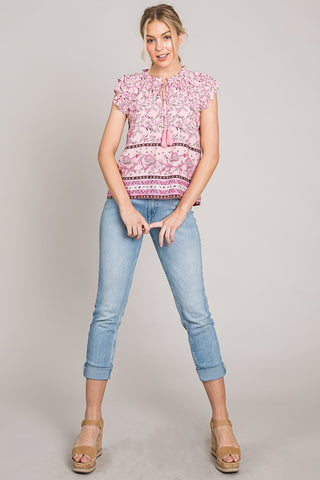 Cotton Bleu by Nu Lab Print Ruffle Sleeve Detail Blouse Top Cotton Bleu by Nu Lab Print Ruffle Sleeve Detail Blouse Top