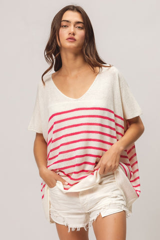 BiBi V Neck Striped Short Sleeve Top Top BiBi V Neck Striped Short Sleeve Top Top