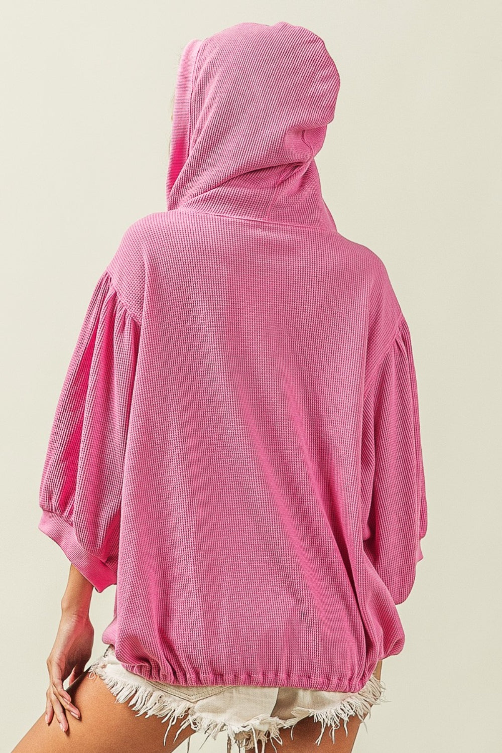 BiBi Waffle-Knit Half Zip Hooded Top top BiBi Waffle-Knit Half Zip Hooded Top top
