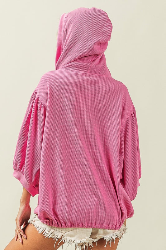 BiBi Waffle-Knit Half Zip Hooded Top top