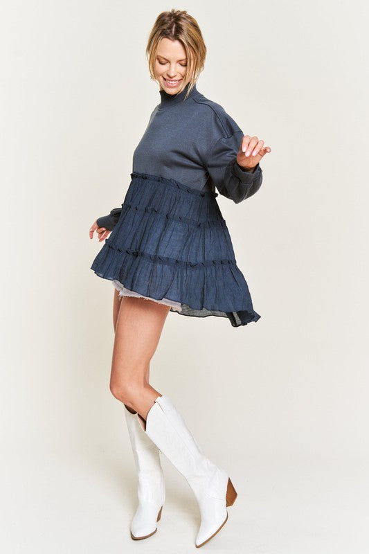Mock Neck Ruffle Tunic CHARCOAL Top