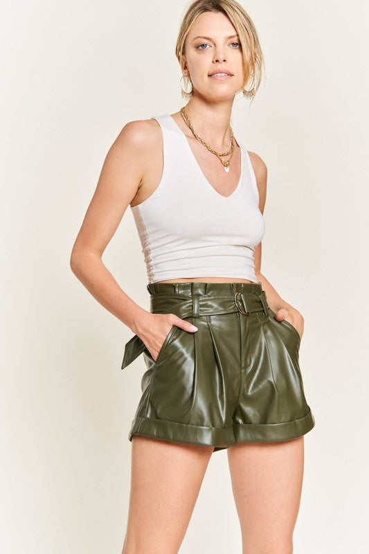 High-rise waist Belted Faux Leather Short Shorts High-rise waist Belted Faux Leather Short Shorts