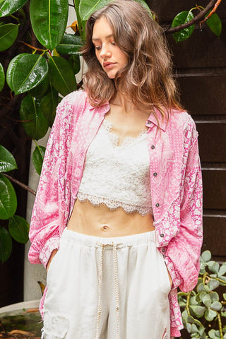 POL Button Down Long Sleeve Paisley Print Shirt Pink shirt POL Button Down Long Sleeve Paisley Print Shirt Pink shirt