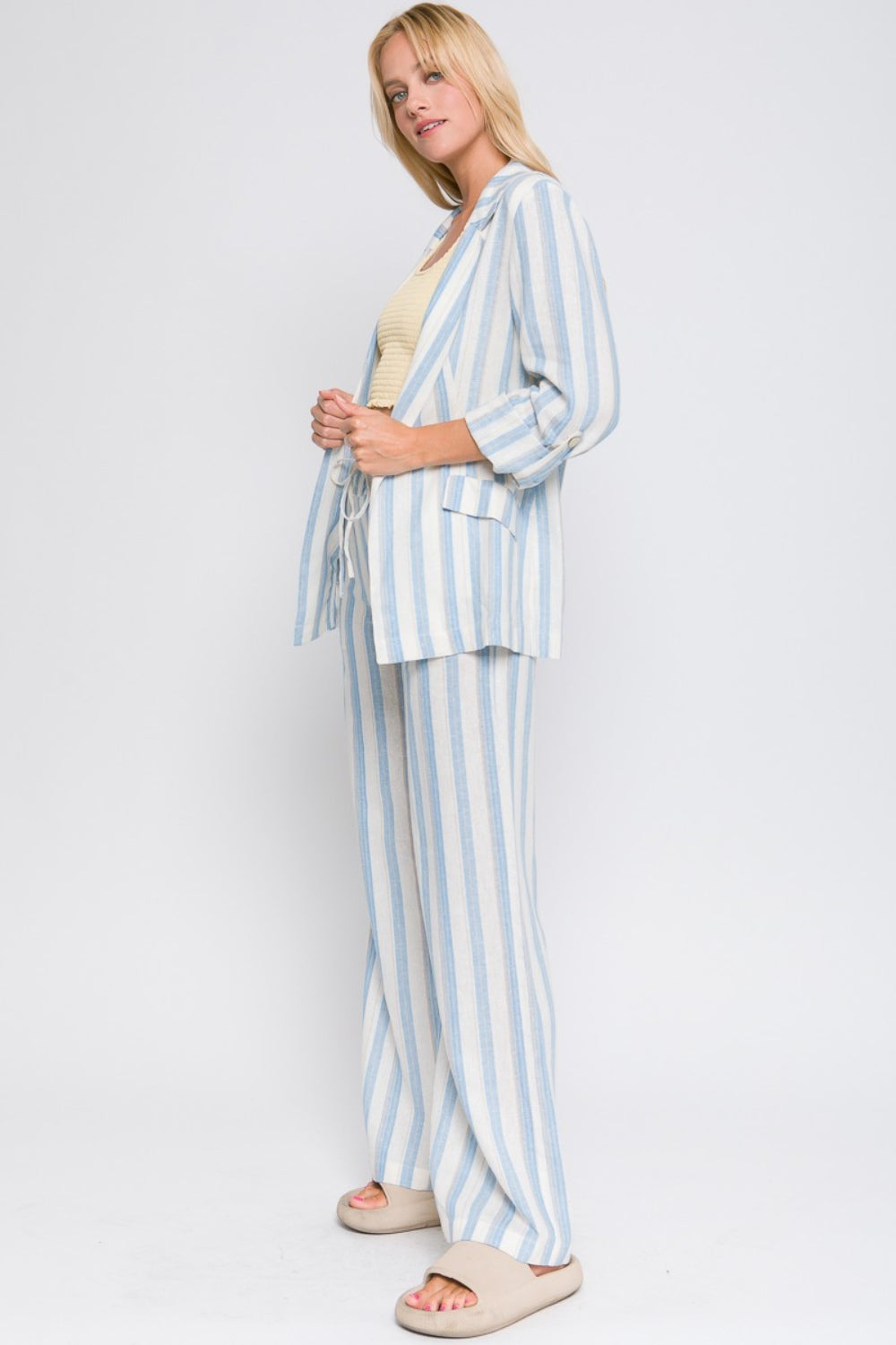 Love Tree Linen Woven Striped Blazer set Love Tree Linen Woven Striped Blazer set