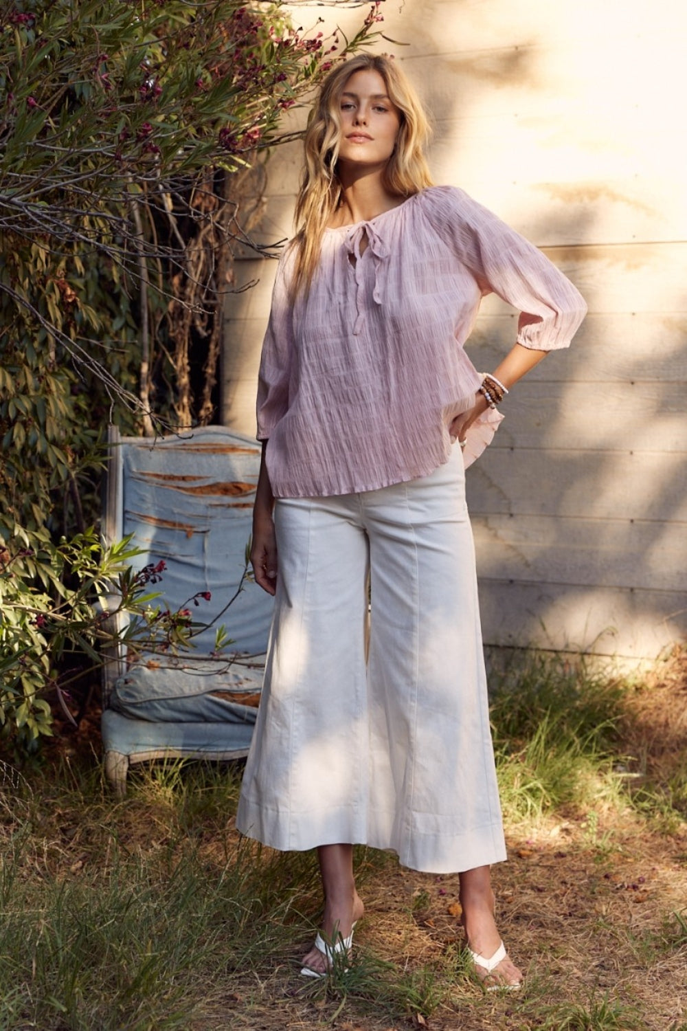In February Textured Tie Neck Blouse Top In February Textured Tie Neck Blouse Top