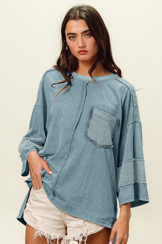 BiBi High-Low Washed T-Shirt Denim top