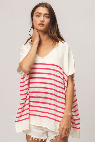BiBi V Neck Striped Short Sleeve Top Top BiBi V Neck Striped Short Sleeve Top Top