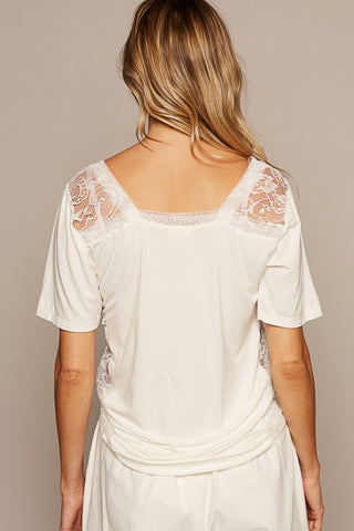 POL V-Neck Short Sleeve Lace Trim Top top POL V-Neck Short Sleeve Lace Trim Top top