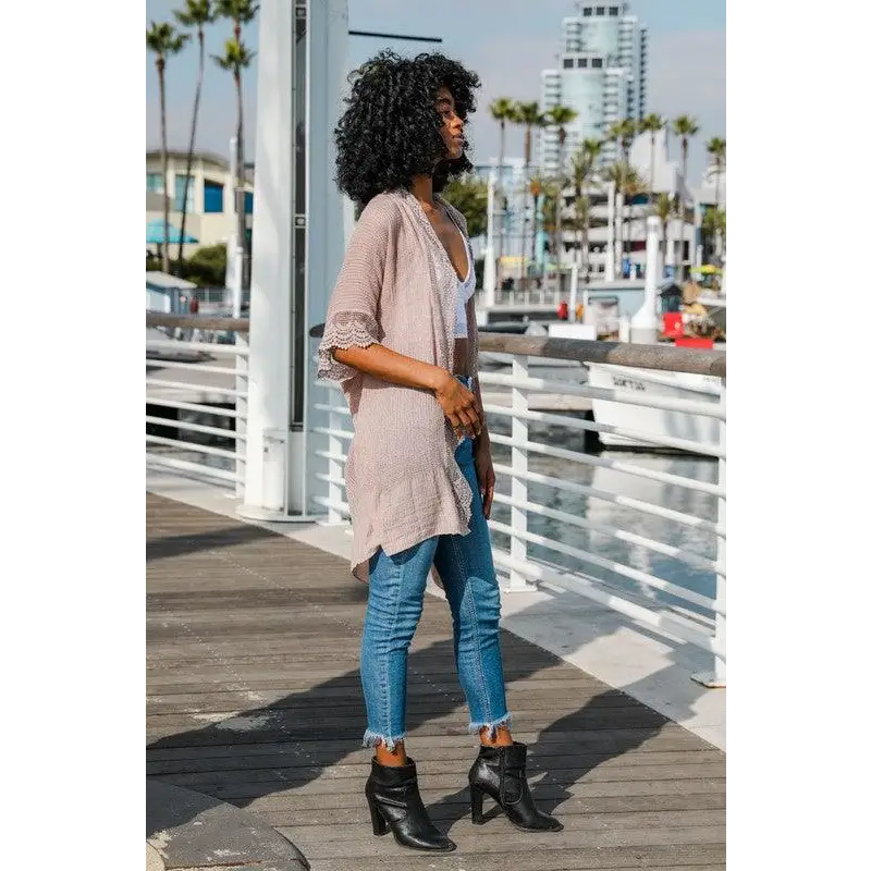Scallop Lace Trim Kimono Scallop Lace Trim Kimono