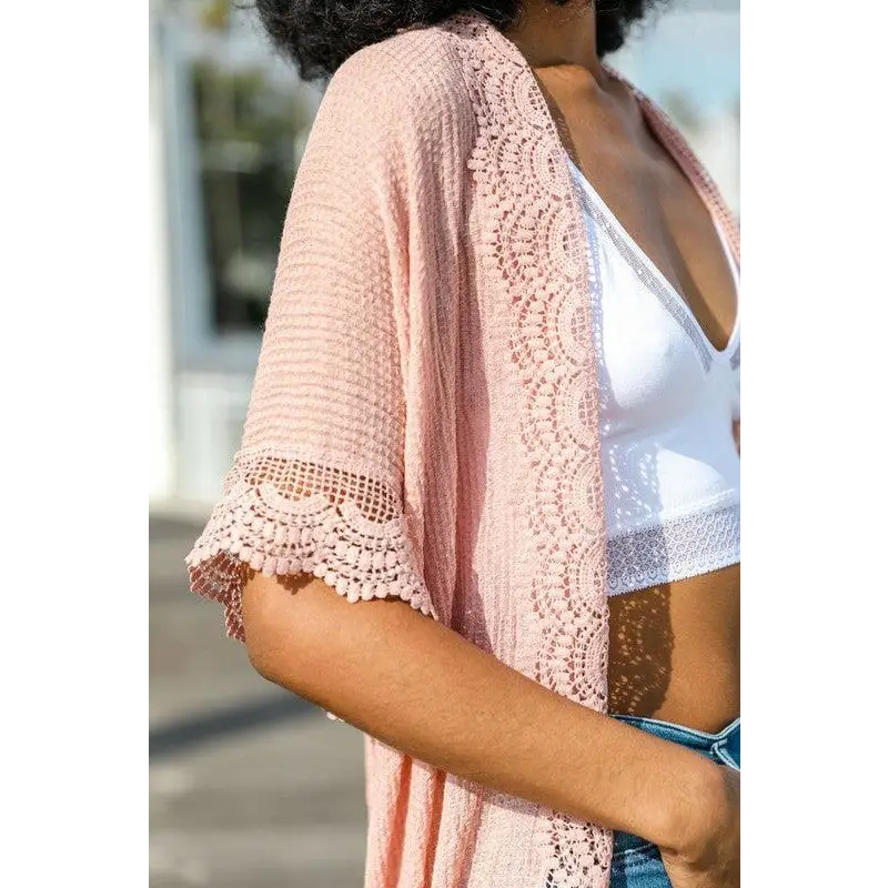 Scallop Lace Trim Kimono Scallop Lace Trim Kimono