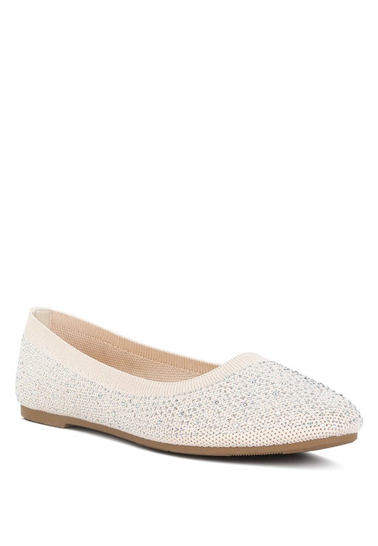 Splash Rhinestones Embellished Ballet Flats BEIGE US-9 UK-7 EU-40 flats