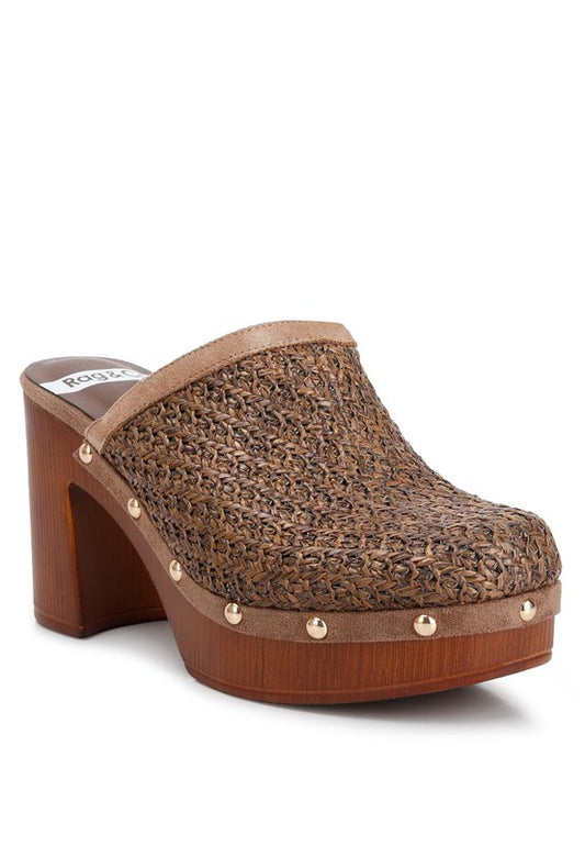 Jeydena Raffia Platform Clogs Brown clogs