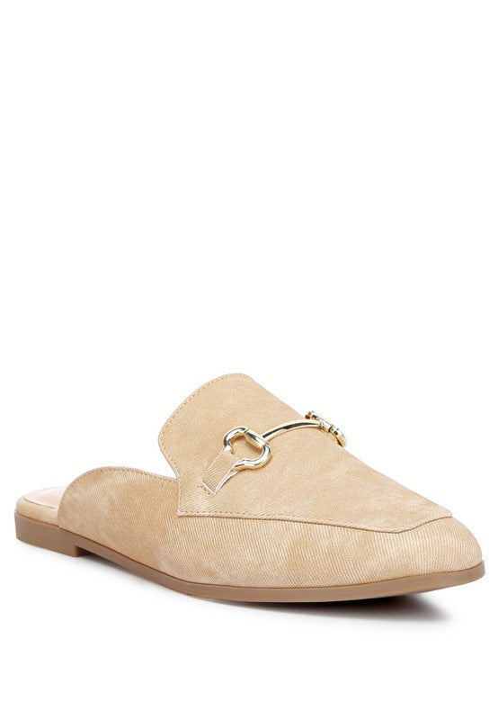 Horsebit Slip On Mules Beige mules