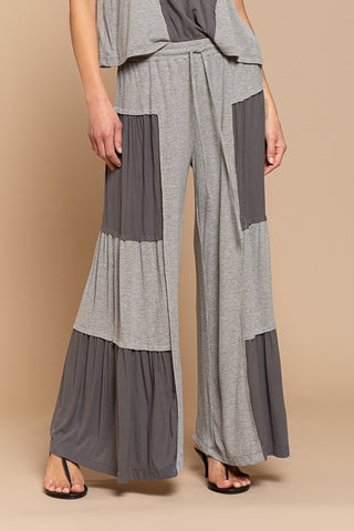 Ribbed Contrast Wide Leg Pants Grey pants