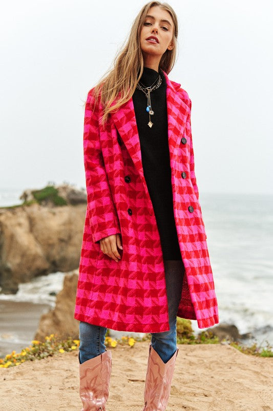 Textured Knit Tweed Double Button Coat Jacket Coat