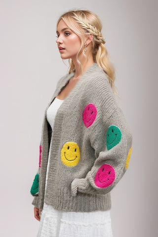 The Fuzzy Smile Long Bell Sleeve Knit Cardigan cardigan