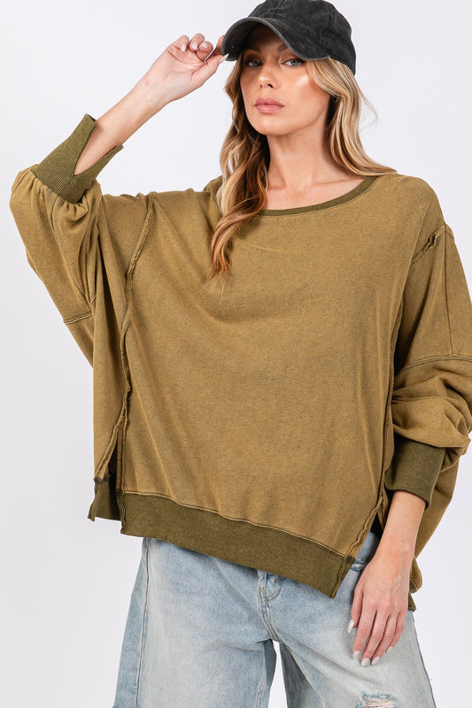 Mineral Wash Side Slit Oversized Sweatshirt Olive sweatshirt